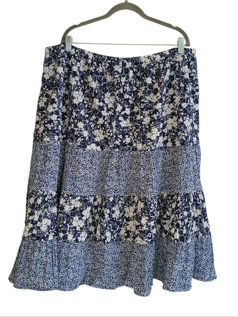 Susan Graver Navy and White Tiered Midi Skirt